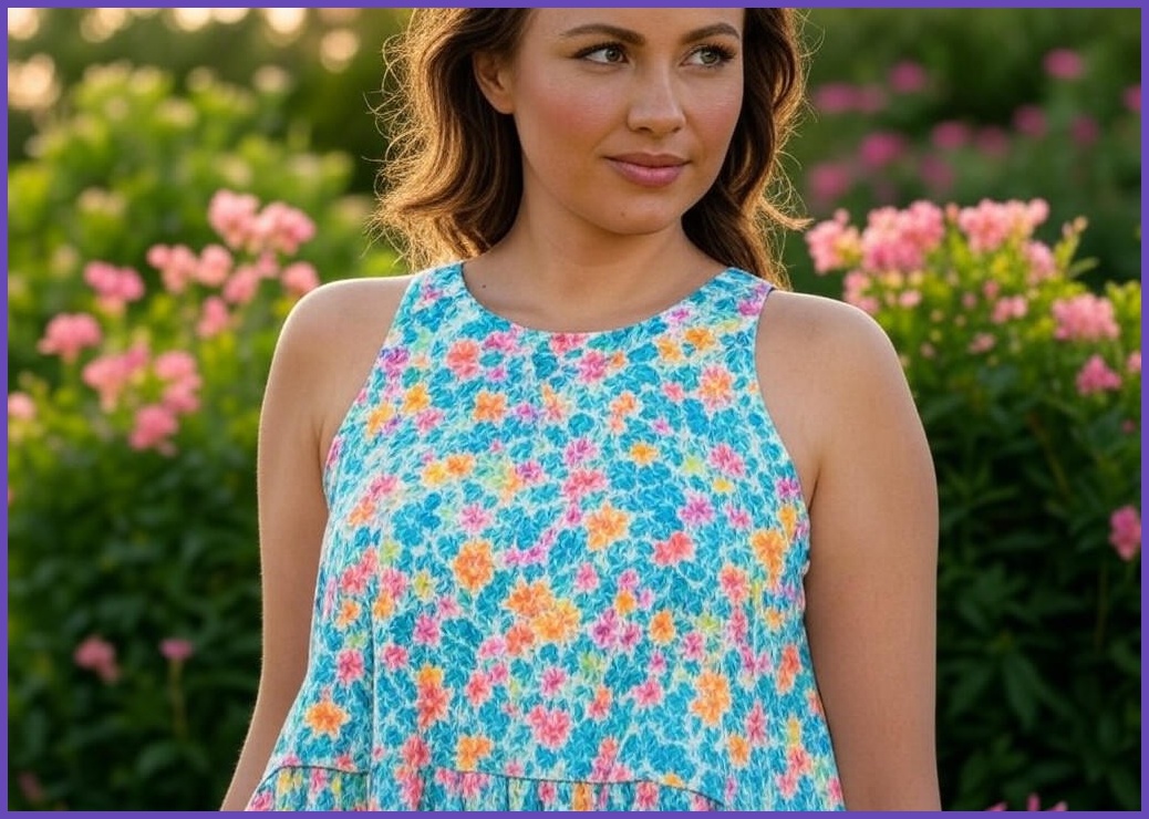 메리앤유 보태닉나염 볼륨있는 플레어라인 반팔원피스