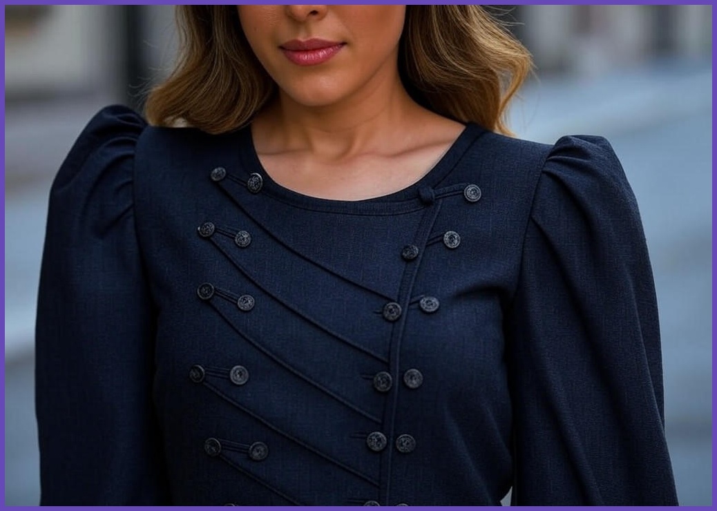 어반룩북 하객룩 이중넥 사선버튼 퍼프소매 원피스