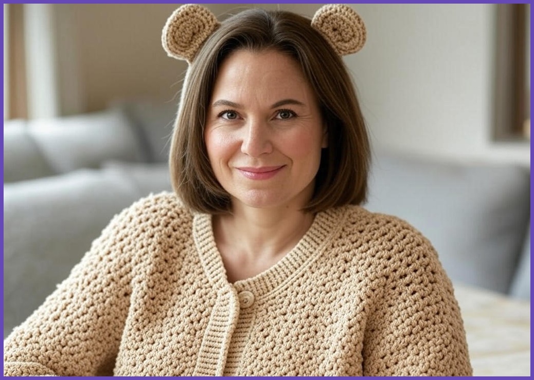 엘쏘 여성용 곰돌이 자수 베이직 가디건