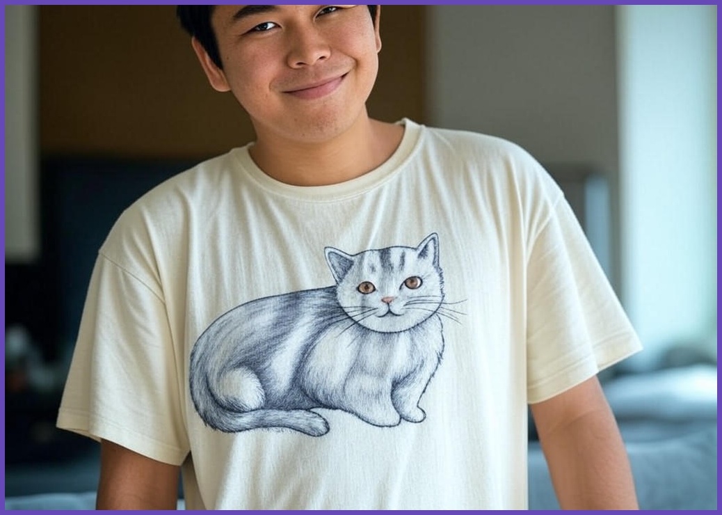 오프앤 국산 남녀공용 특양면 오버핏 빅사이즈 고양이 프린팅 박스 반팔 티셔츠